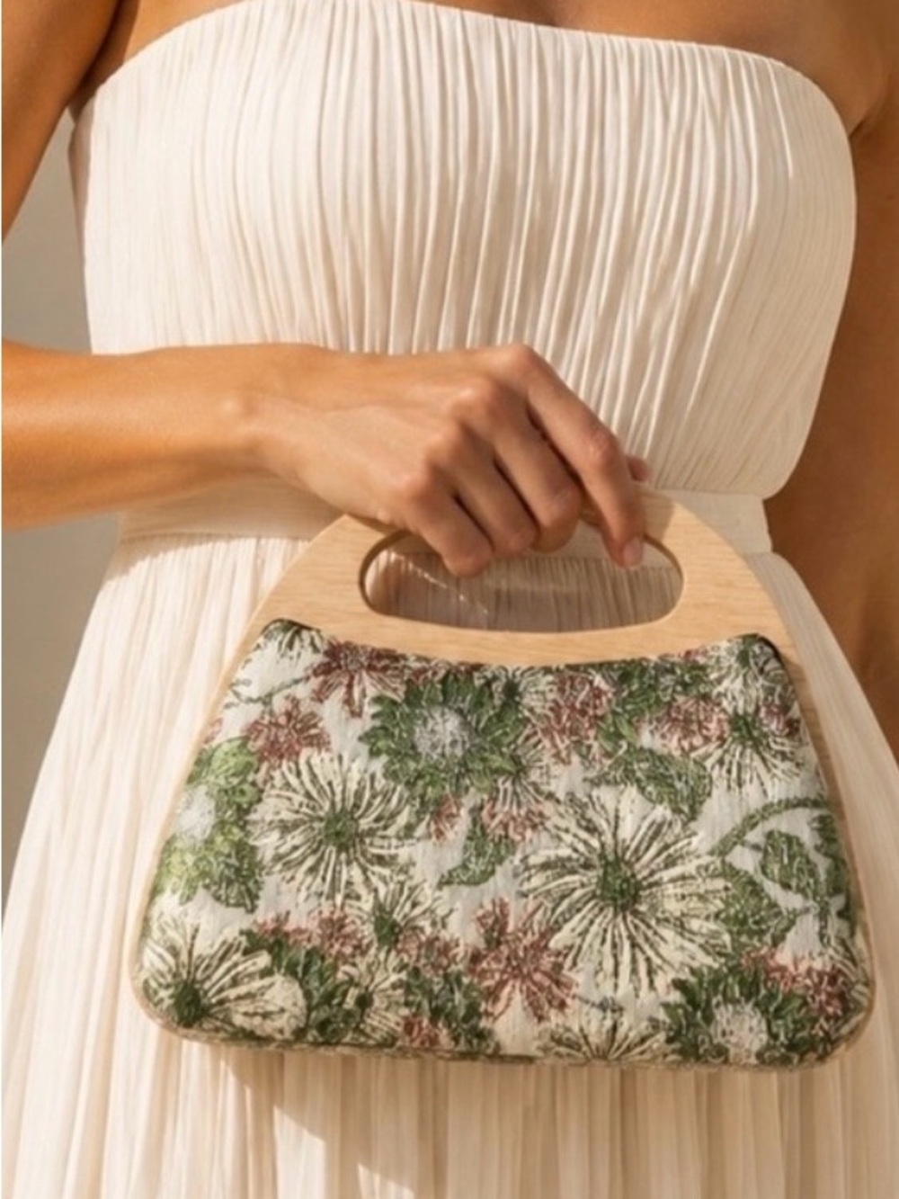 NWT | Haute Hippie Floral Tapestry Wood Handle Bag
